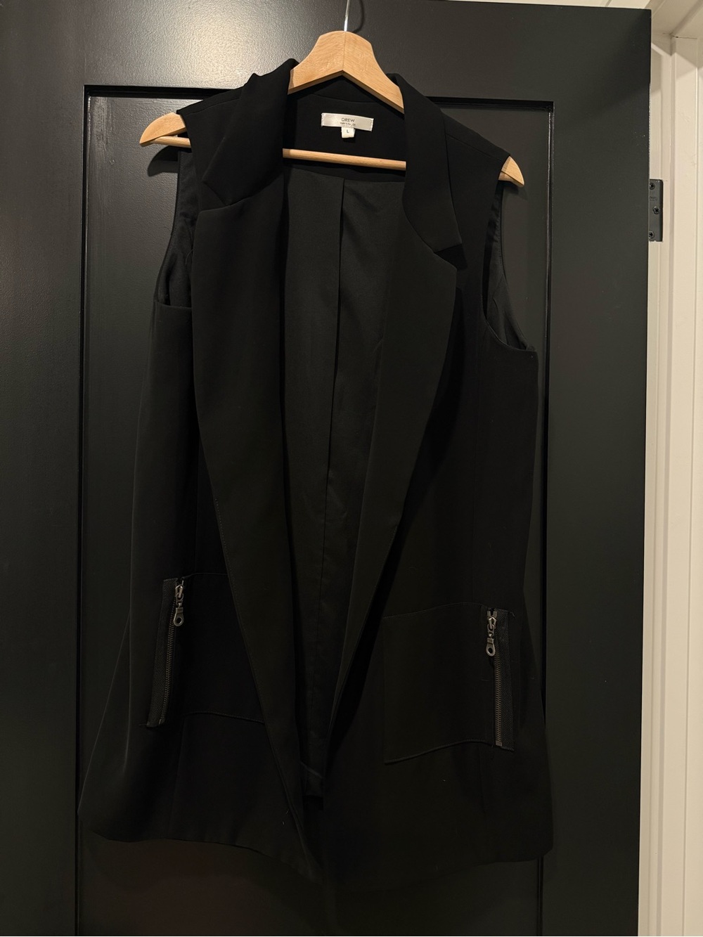 DREW Black Sleeveless Tailored Blazer Vest